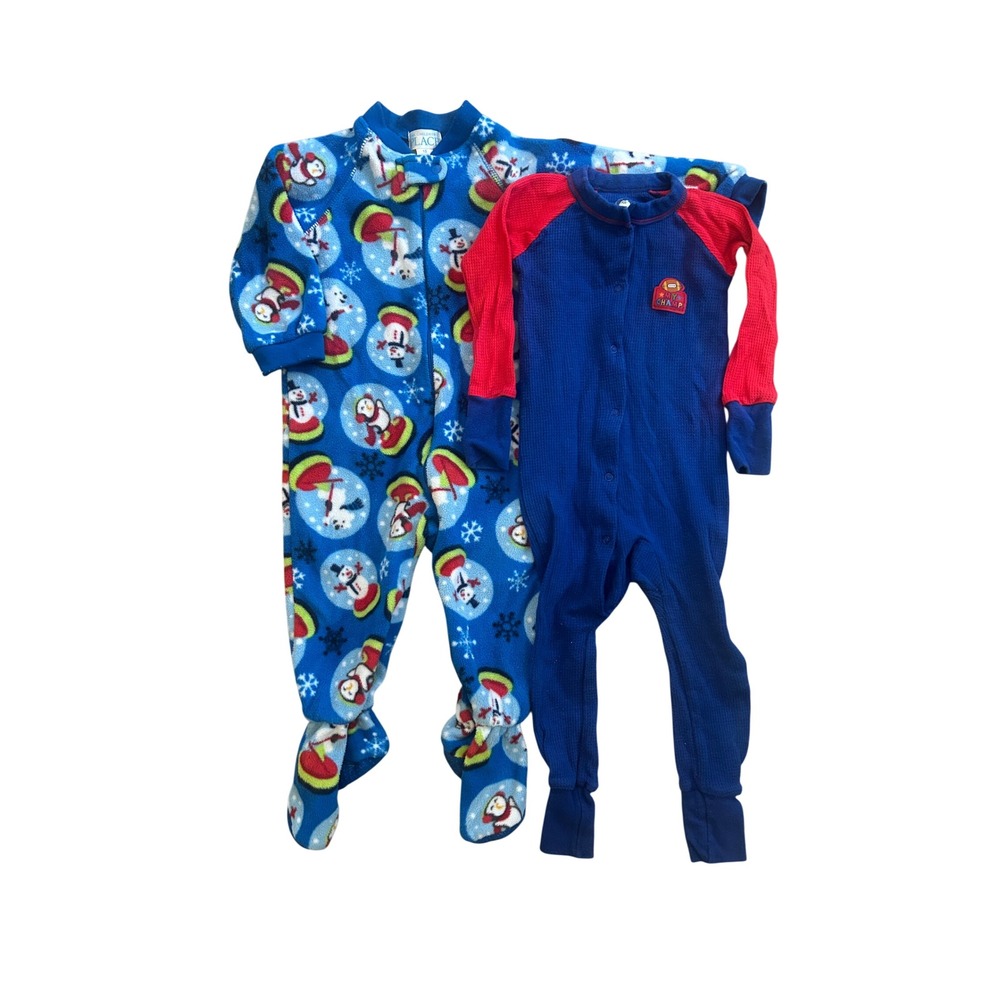 Bundle of Two Boys Long Sleeve Onesies, 18 Months, Fleece & Waffle Knit Pajamas